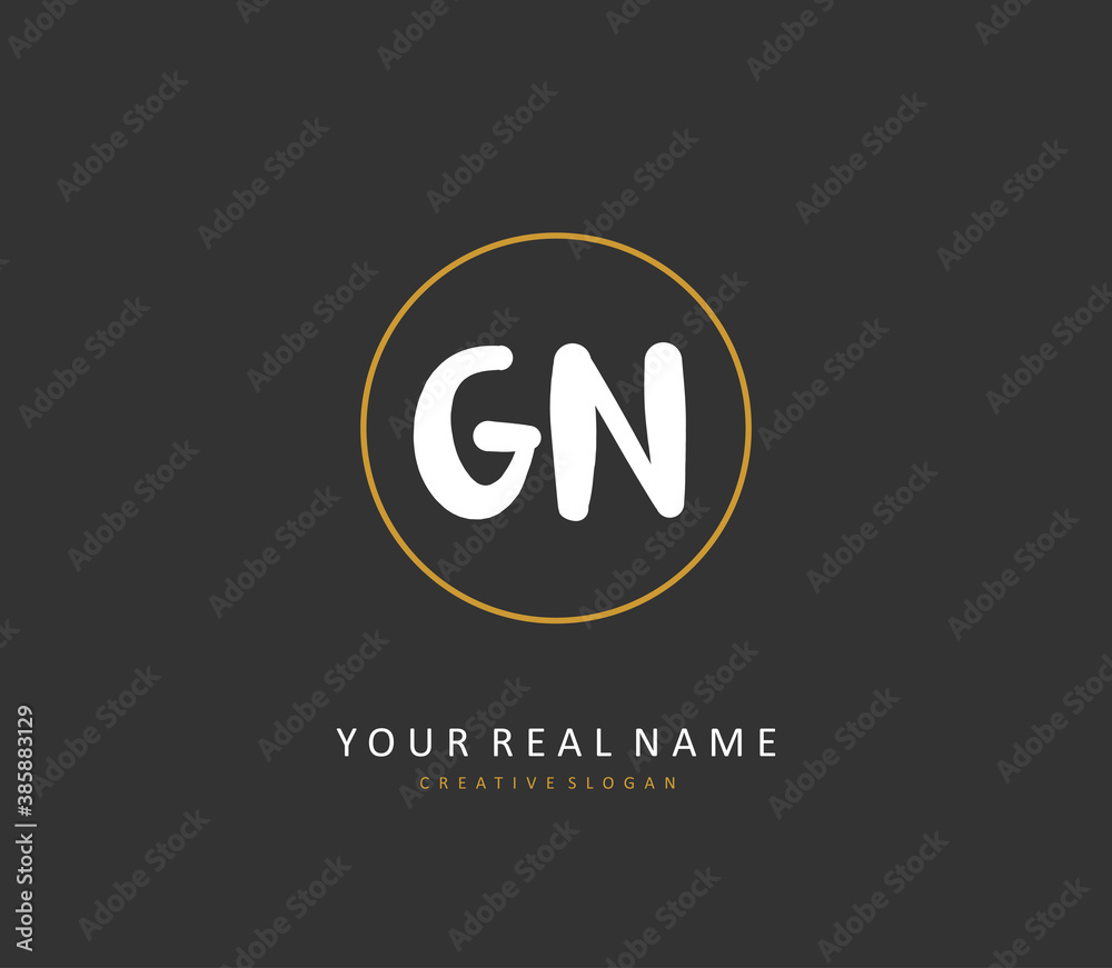 G N GN Initial letter handwriting and signature logo. A concept handwriting initial logo with template element.