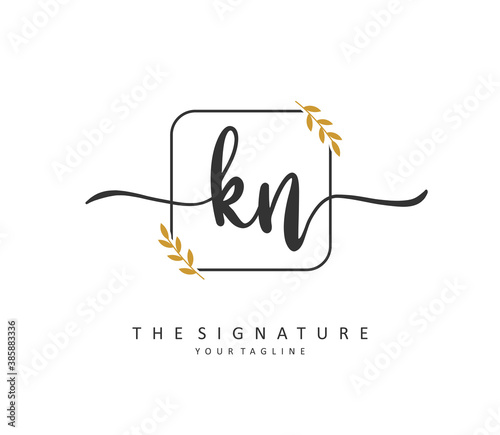 K N KN Initial letter handwriting and signature logo. A concept handwriting initial logo with template element.
