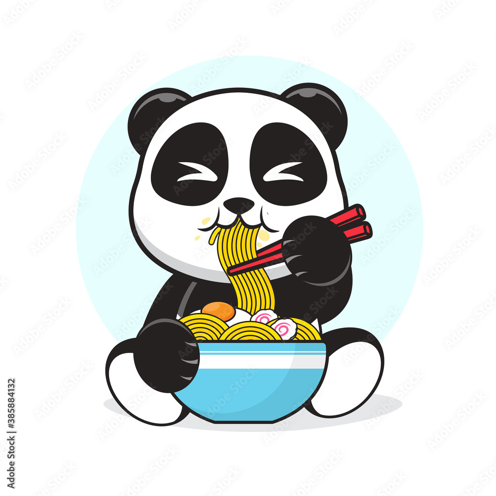 Cute panda eating a egg ramen noodle cartoon vector illustration. animal  food concept isolated vector. flat cartoon style Stock Vector | Adobe Stock