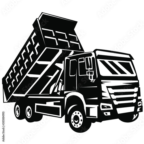 dump truck vector on white background, american dump truck