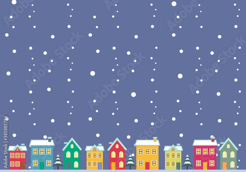 雪が降る夜の街並み イラスト 