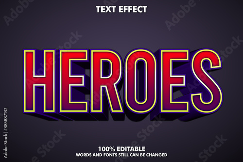 Heroes title, modern text effect. Editable text style