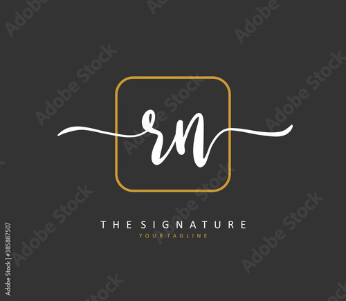 R N RN Initial letter handwriting and signature logo. A concept handwriting initial logo with template element.