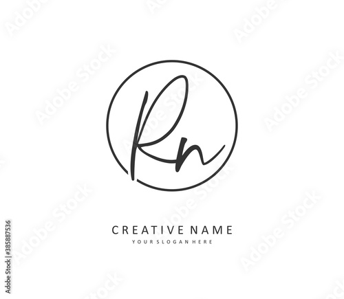 R N RN Initial letter handwriting and signature logo. A concept handwriting initial logo with template element.