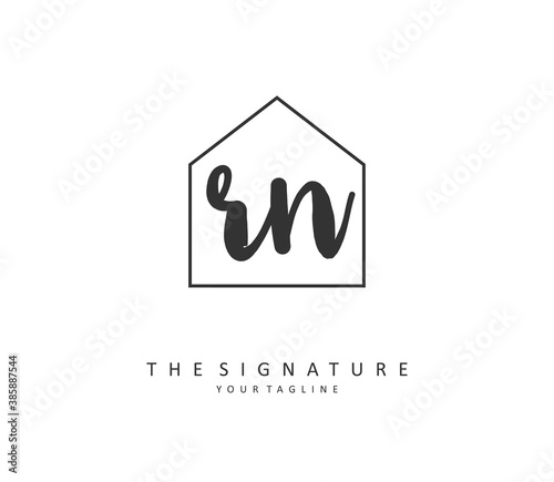 R N RN Initial letter handwriting and signature logo. A concept handwriting initial logo with template element. photo