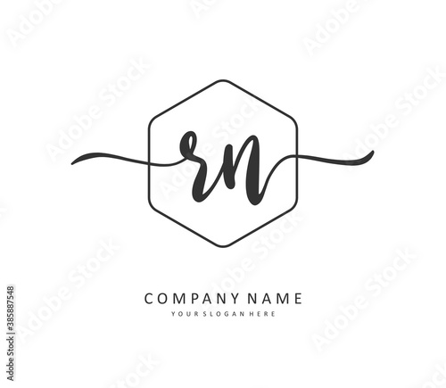 R N RN Initial letter handwriting and signature logo. A concept handwriting initial logo with template element.