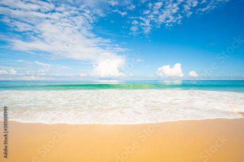 Nature and travel. Beach sea and blue sky with clouds background.