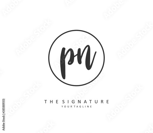 P N PN Initial letter handwriting and signature logo. A concept handwriting initial logo with template element.