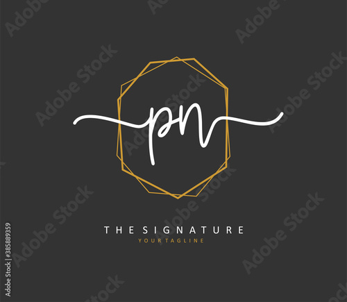 P N PN Initial letter handwriting and signature logo. A concept handwriting initial logo with template element.