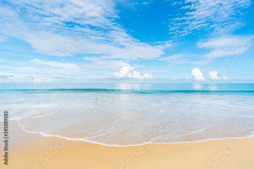 Nature landscape view of beautiful tropical beach and sea in sunny day. Beach sea space area