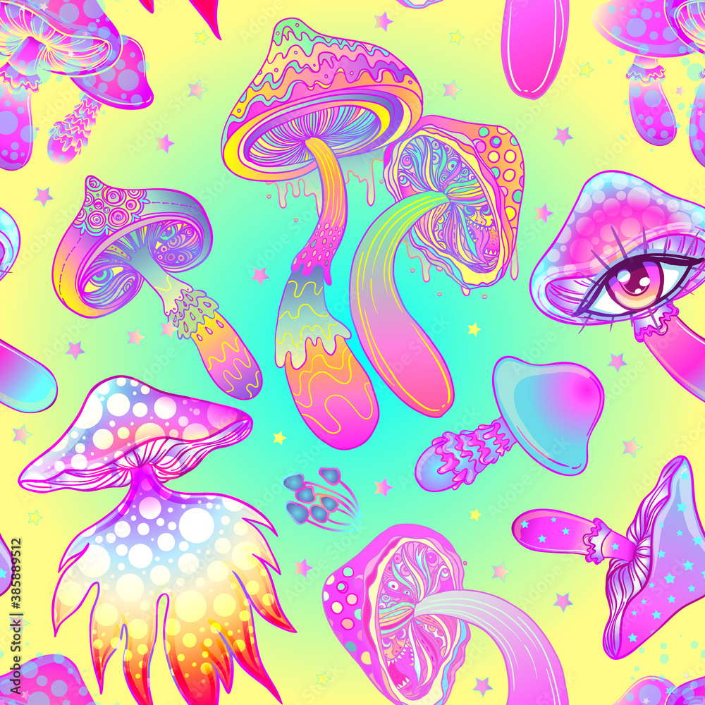 Hippie wallpaper with mushrooms Stock Vector by ©antonovaolena