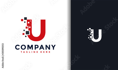 Letter U pixels tech logo
