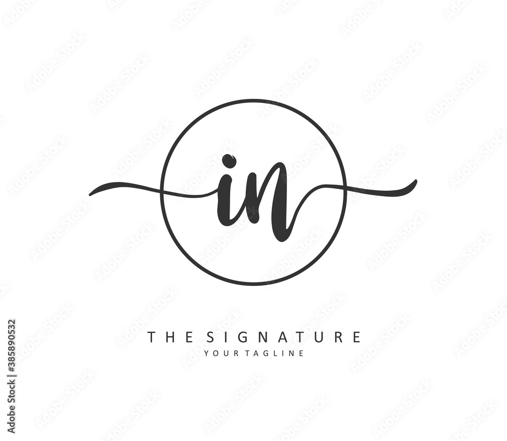 I N IN Initial letter handwriting and signature logo. A concept handwriting initial logo with template element.
