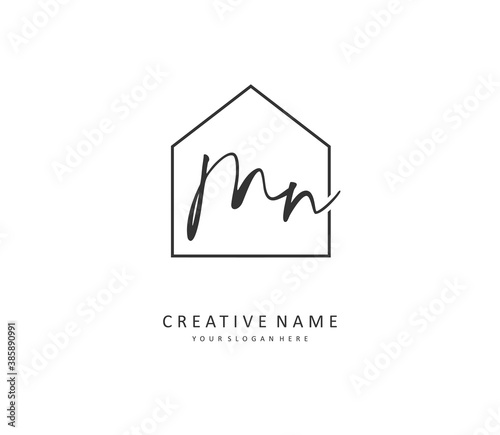 M N MN Initial letter handwriting and signature logo. A concept handwriting initial logo with template element.
