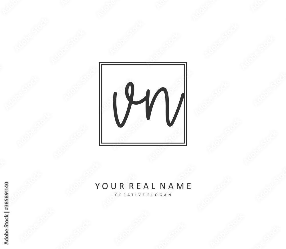 Fototapeta premium V N VN Initial letter handwriting and signature logo. A concept handwriting initial logo with template element.