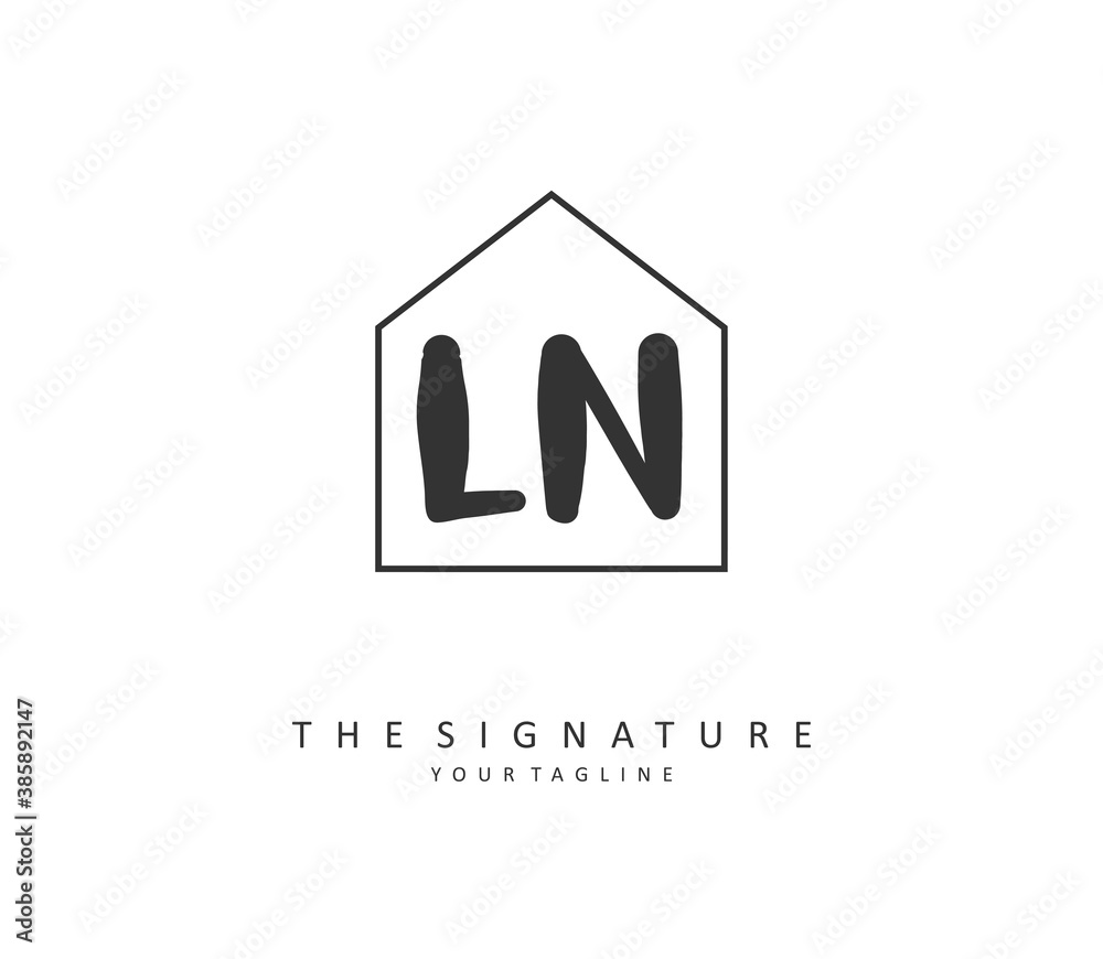 L N LN Initial letter handwriting and signature logo. A concept handwriting initial logo with template element.