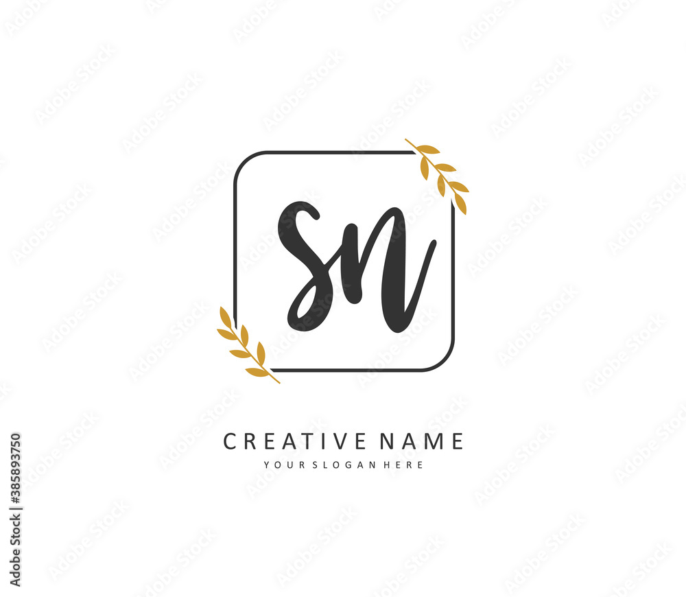 S N SN Initial letter handwriting and signature logo. A concept ...