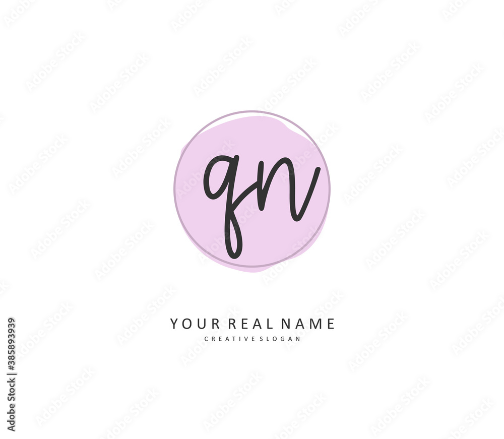 Q N QN Initial letter handwriting and signature logo. A concept handwriting initial logo with template element.