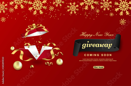 Happy new year giveaway with open gift box