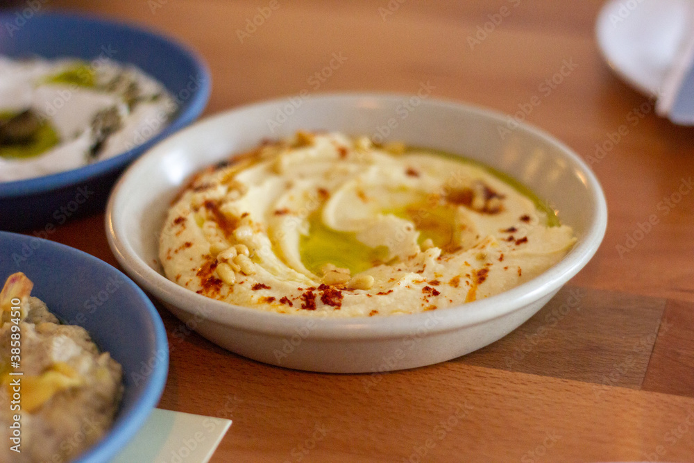 Hummus with olive oil and paprika