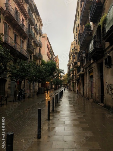 Rainy cozy streets of Barcelona