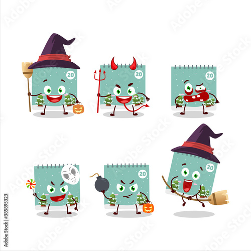 Halloween expression emoticons with cartoon character of 20th december calendar