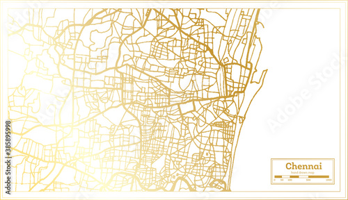Chennai India City Map in Retro Style in Golden Color. Outline Map.