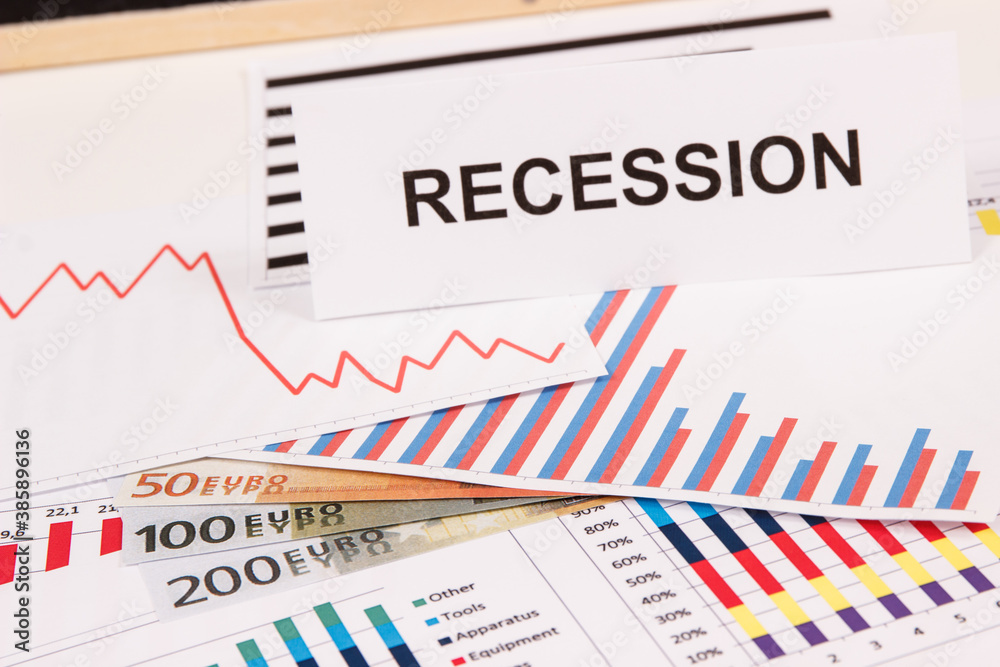 Currencies euro and declining chart. Risk of financial crisis caused by coronavirus Currencies euro and declining chart. Risk of financial crisis caused by coronavirus