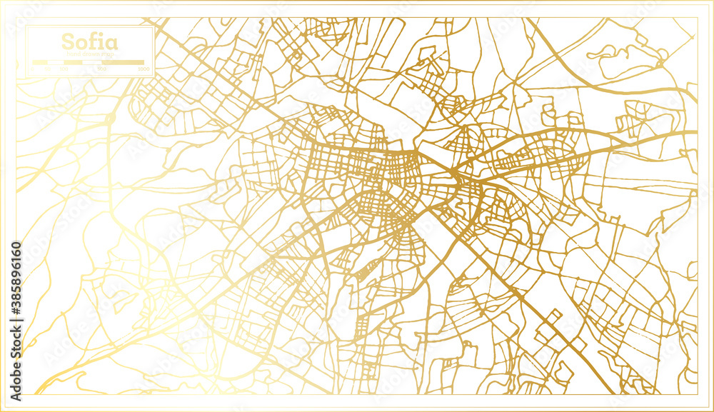 Sofia Bulgaria City Map in Retro Style in Golden Color. Outline Map.