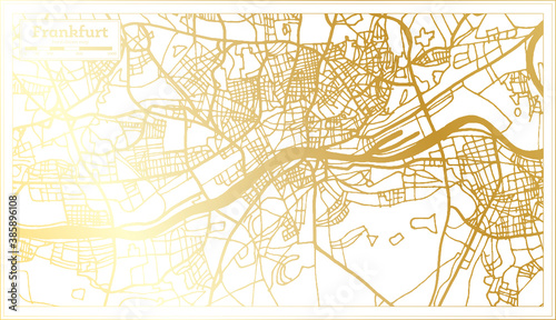 Frankfurt Germany City Map in Retro Style in Golden Color. Outline Map.