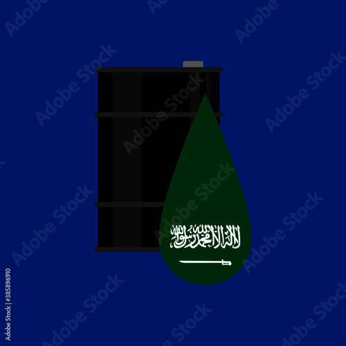 oil barrel and saudi arabia flag on blue background