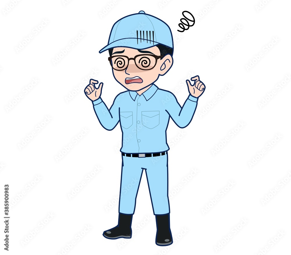 Young man in light blue work clothes