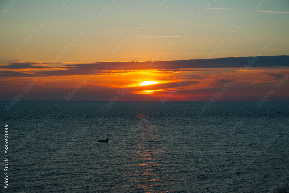 Amazingly beautiful southern sunset on the Black Sea coast.