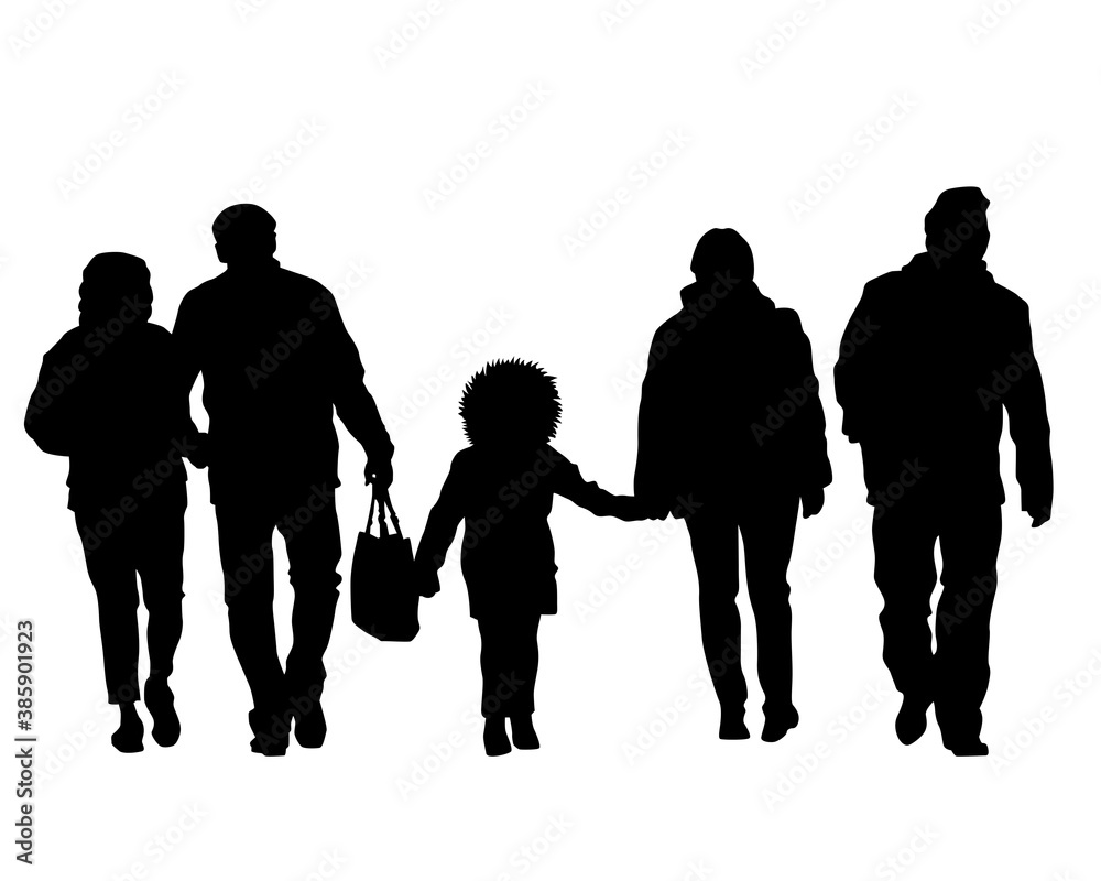 Crowds people walking on street. Isolated silhouette on a white background Crowds people walking on street. Isolated silhouette on a white background