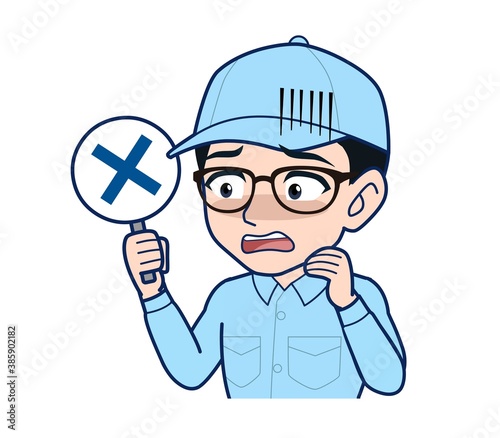Young man in light blue work clothes