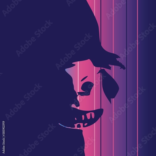 Demonic ugly face. Devil scream character. Demon or monster screaming with in an open mouth as a front view horror face.