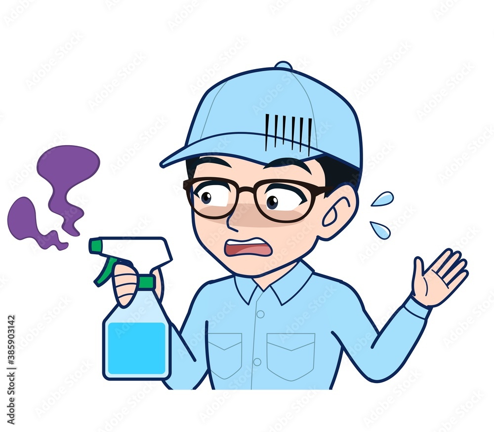 Young man in light blue work clothes Young man in light blue work clothes