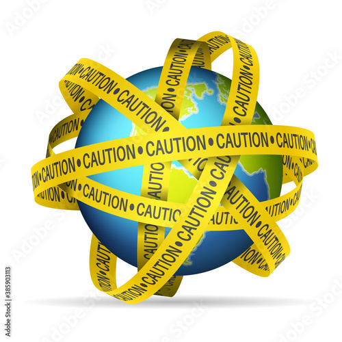 World globe caution tape