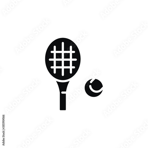 Racket and tennis ball, sport icon. Play Tennis game with racquet. Pictogram solid or glyph style logo symbol for mobile app and website. vector illustration. Design on white background. EPS 10