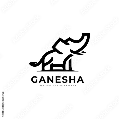 Vector Logo Illustration Elephant Line Art Style.