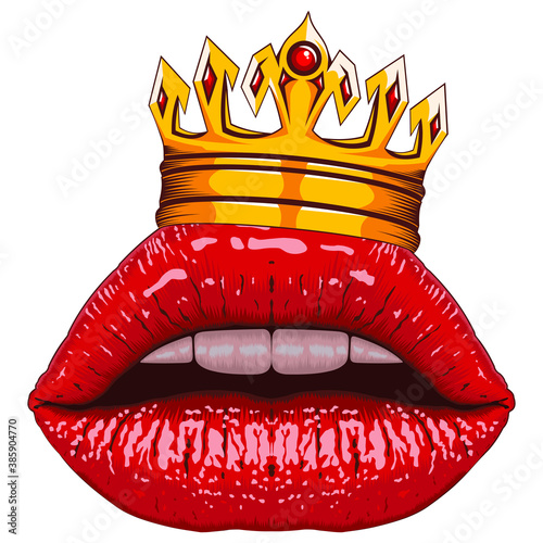 Realistic lips with crown logo design