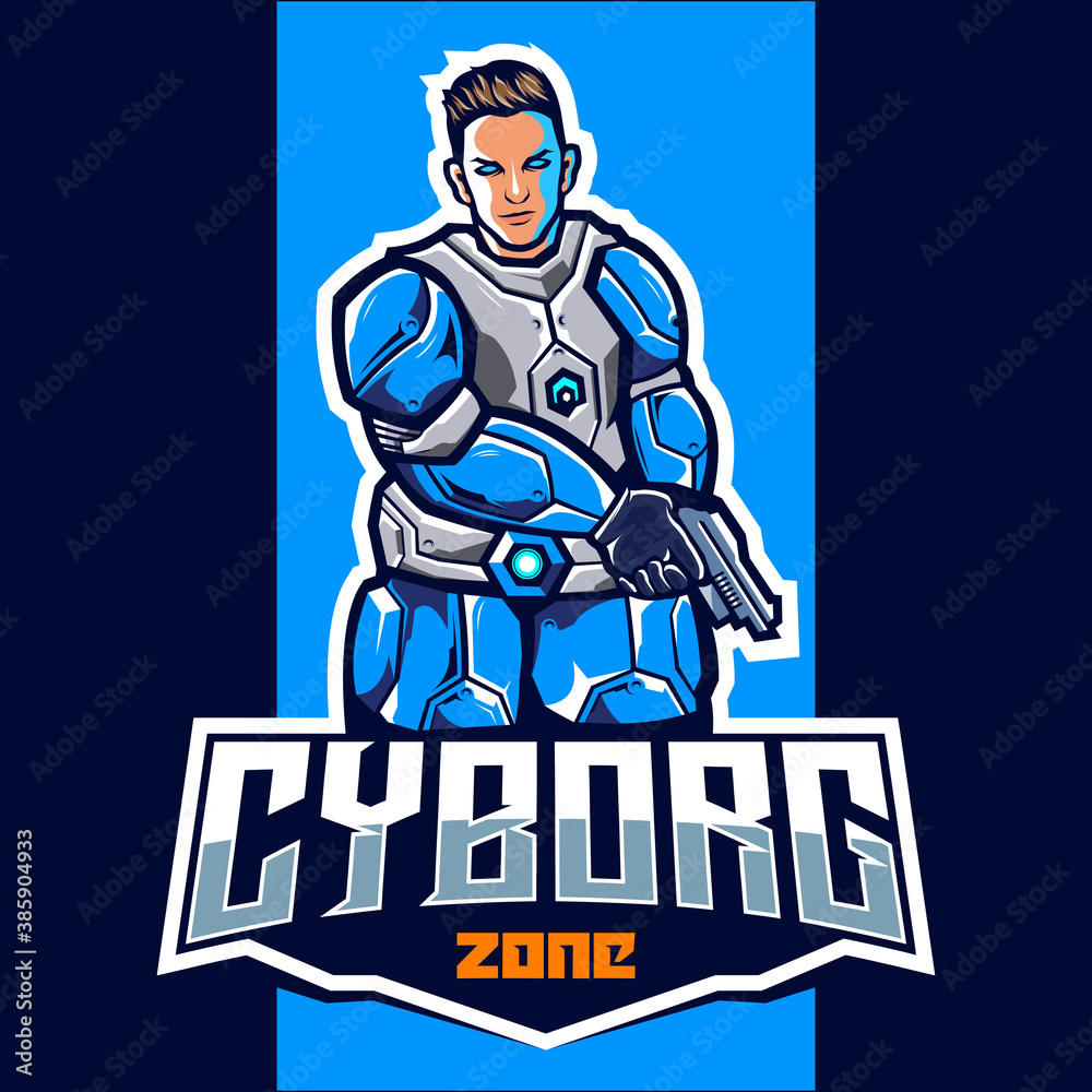 Cyborg with gun mascot esport logo design Cyborg with gun mascot esport logo design