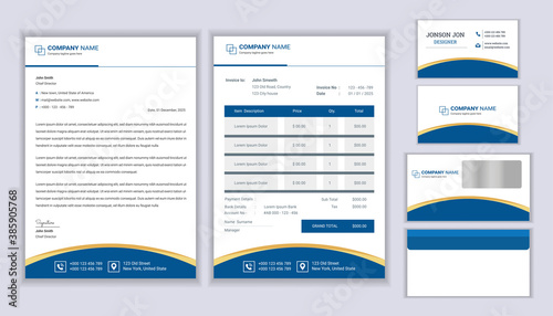 Classic stationery business corporate identity design with Letterhead template, invoice and business card. Stationery template design	