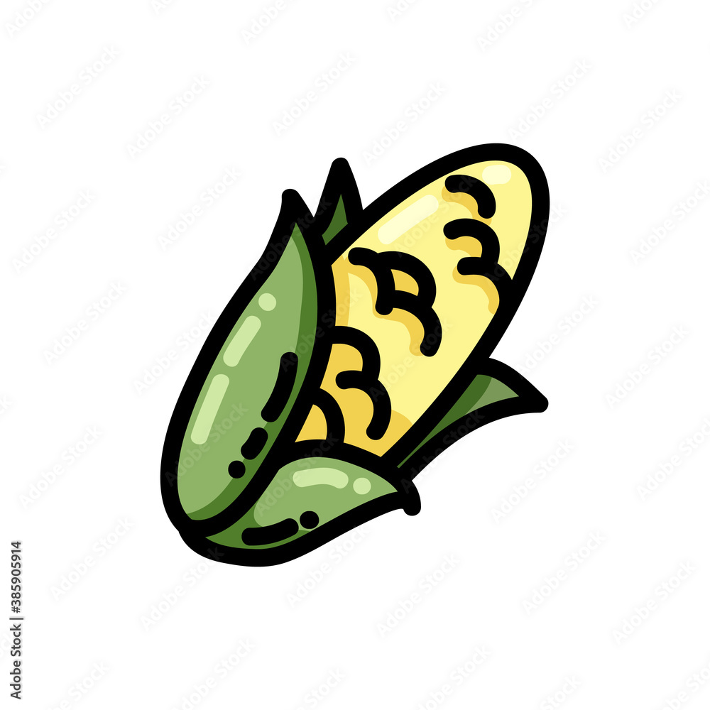 Corn flat outlined icon. Vector vegetable logo isolated on white background. Vegan food symbol, media glyph for web Corn flat outlined icon. Vector vegetable logo isolated on white background. Vegan food symbol, media glyph for web