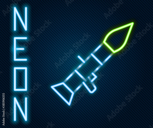 Glowing neon line Rocket launcher with missile icon isolated on black background. Colorful outline concept. Vector.