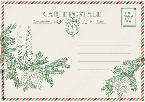 Сhristmas vintage postcard template. Vector illustration