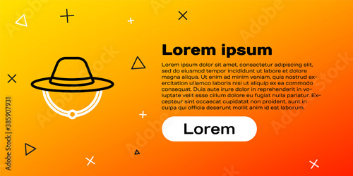 Line Camping hat icon isolated on yellow background. Beach hat panama. Explorer travelers hat for hunting, hiking, tourism. Colorful outline concept. Vector.