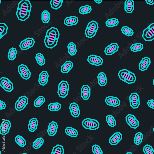 Line Rafting boat icon isolated seamless pattern on black background. Inflatable boat with paddles. Water sports, extreme sports, holiday, vacation. Vector.
