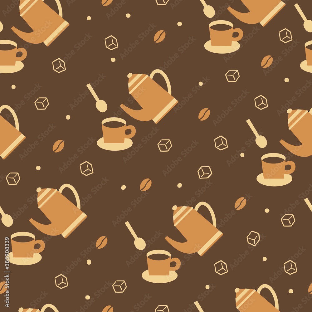 Obraz premium Delicious Hot Coffee with Sugar Vector Illustration Seamless Pattern