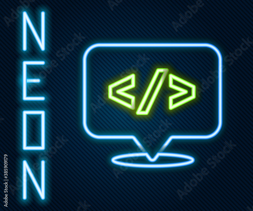 Glowing neon line Web design and front end development icon isolated on black background. Colorful outline concept. Vector.
